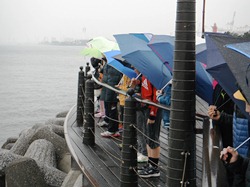 雨で景色はよくありませんでしたが、停泊している船の様子や製鉄所などが見えました
