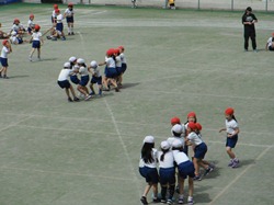 3,4年生の団体競技は、棒引きです。みんなで力を合わせて・・・